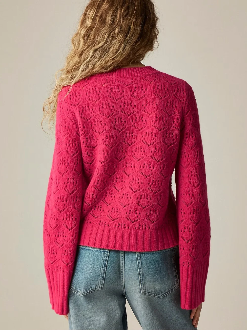 J. Crew Wide-sleeve pointelle crewneck sweater in merino wool XXS